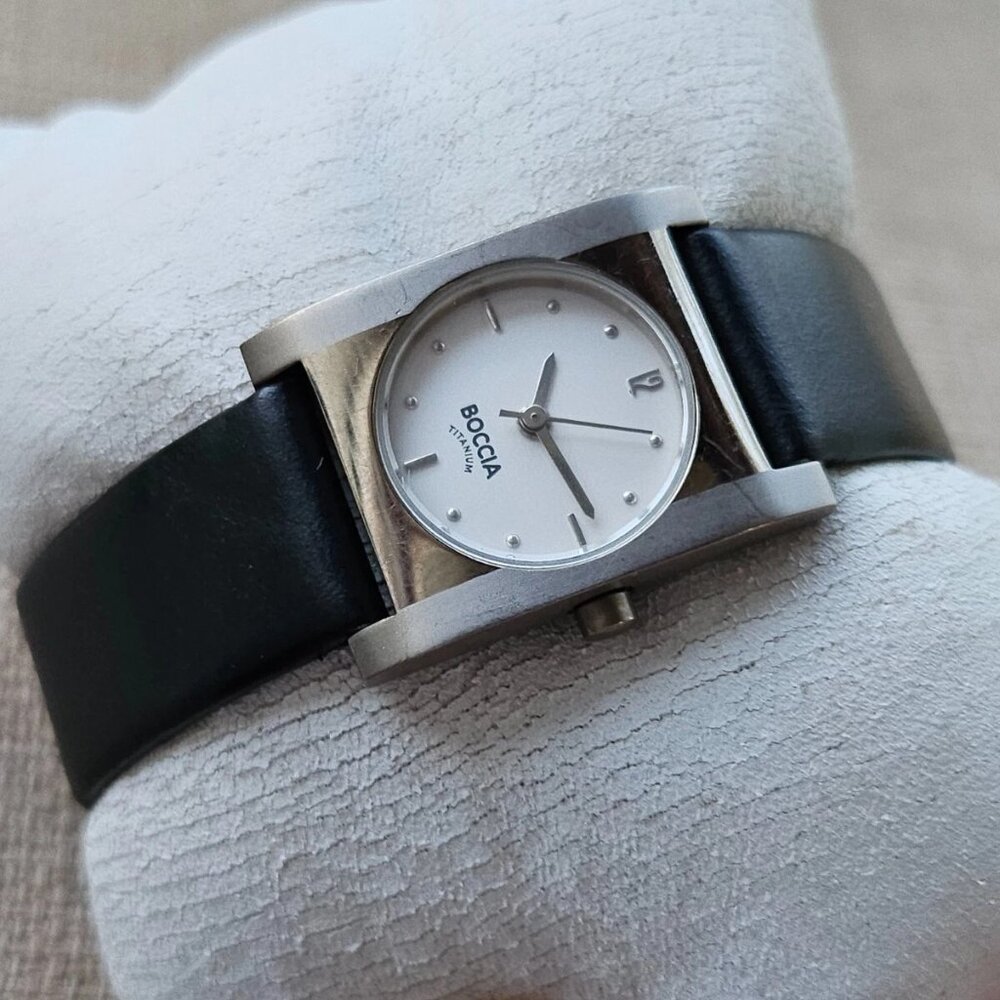 Boccia Titanium Women Watch Swiss Quartz Black Genuine Leather Band Analog Watch